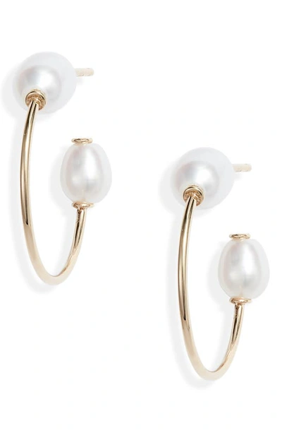 Poppy Finch Cultured Pearl Oval Hoop Earrings In 14kyg