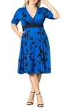 Kiyonna Gabriella Print Jersey A-line Dress In Blue Floral Impressions