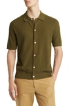 Nn07 Nolan 6577 Knit Short Sleeve Button-up Shirt In Khaki Army