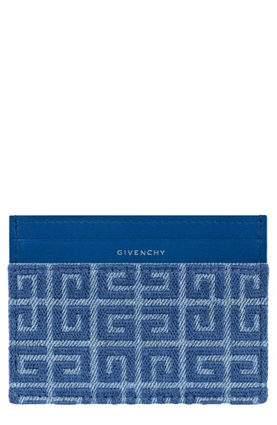 Givenchy 4g Monogram Denim & Leather Card Case In Medium Blue
