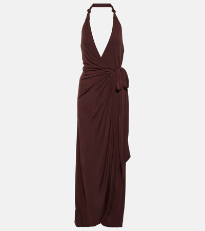 Staud Halterneck Maxi Dress In Brown