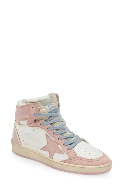 Golden Goose Sky Star Leather Sneakers In White,pink
