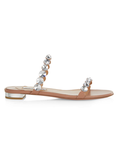 Aquazzura Tequila Embellished Leather Sandals In Powder Pink