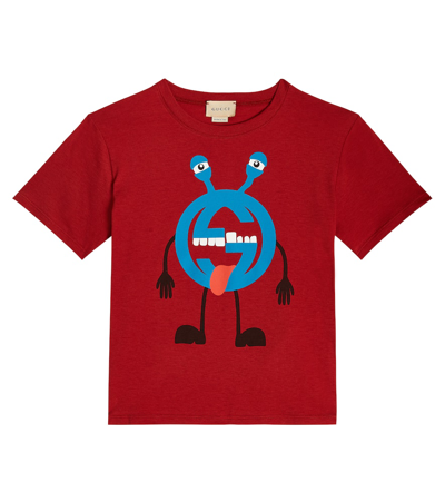 Gucci Kids' Monster Cotton Jersey T-shirt In Red