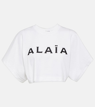 Alaïa Logo Cropped Cotton T-shirt In White