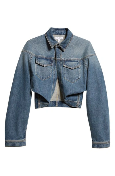 Alaïa Cropped Denim Jacket In Blue