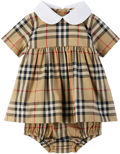 Burberry Baby  Check Cotton Dress With Bloomers In Beige