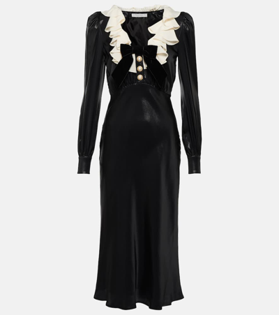 Alessandra Rich Velvet Midi Dress In Black