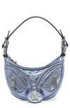 Versace Repeat Mini Metallic Leather Shoulder Bag In Lavendar/ Palladium