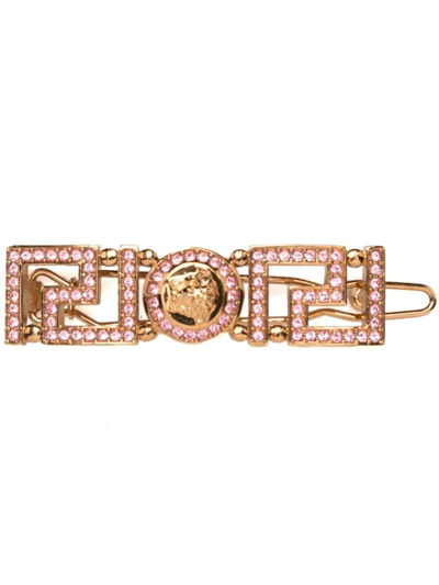 Versace Greca Crystal-embellished Hair Clip In Gold