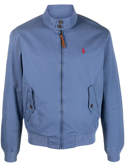 Polo Ralph Lauren Logo-embroidered Zip-up Bomber Jacket In Blue