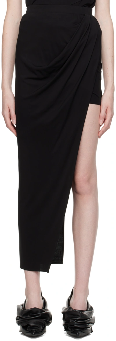 Helmut Lang Viscose Draped Asymmetric Skirt In Black