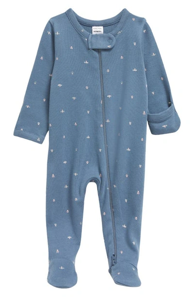 Nordstrom Print Zip Footie In Blue Del Mar Tiny Bugs