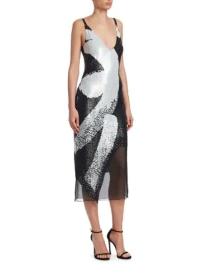 Cushnie Et Ochs Graphic Brushstroke Embroidery Maxi Dress In Black White