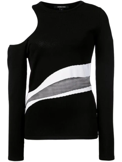 Cushnie Et Ochs Sarina Long Sleeved Single Cold Shoulder Top In Black/white