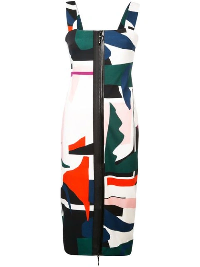 Cushnie Et Ochs Zip-front Sleeveless Expressionist-print Sheath Dress In Multi