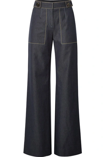 Carolina Herrera Button-embellished High-rise Wide-leg Jeans In Navy