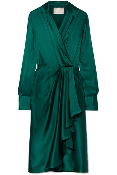 emerald green silk wrap dress