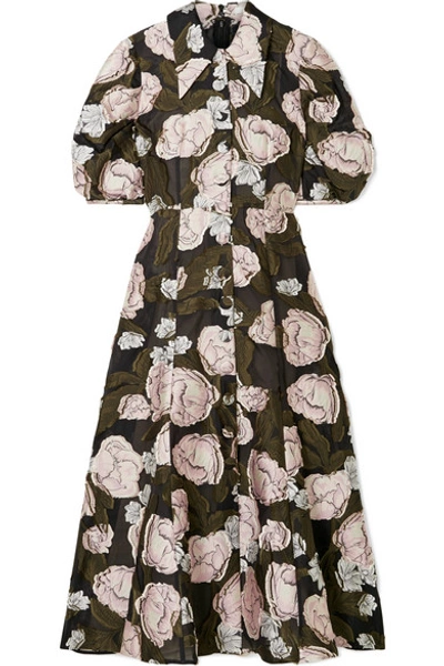 Erdem Gisella Fil Coupé Organza Midi Dress In Black Pink