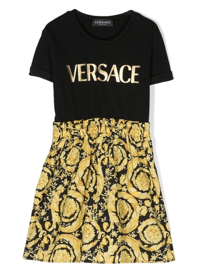 Versace Kids' Little Girl's & Girl's Logo & Baroque Print Jersey Dress In Black,multi