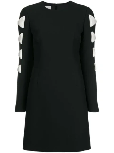 Valentino Crewneck Long-sleeve Fitted Dress W/ Bow Detail In Black Ivory