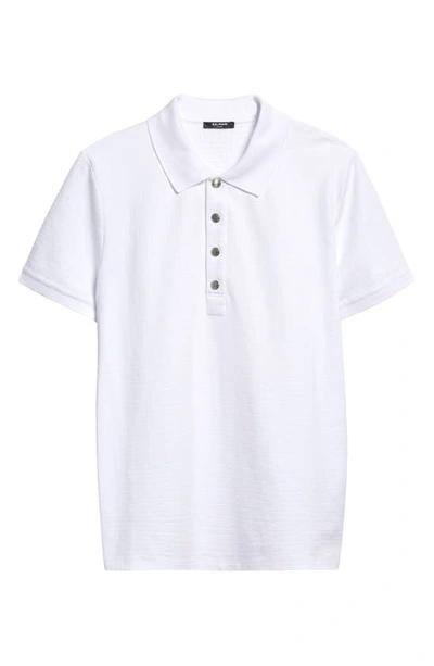 Balmain Monogram Jacquard Stretch Cotton Polo In 0fa - White