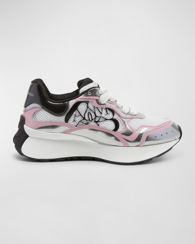 Alexander Mcqueen Sprint Colorblock Modern Runner Sneakers In White/pale Pink/black/silver