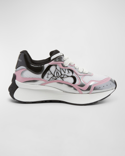 Alexander Mcqueen Sprint Colourblock Modern Runner Trainers In White/pale Pink/black/silver