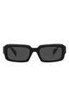 Prada Geometric Logo Acetate & Plastic Rectangle Sunglasses In Black/gray Solid