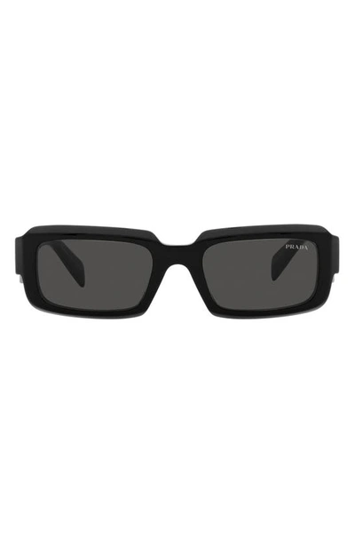 Prada Geometric Logo Acetate & Plastic Rectangle Sunglasses In Black/gray Solid