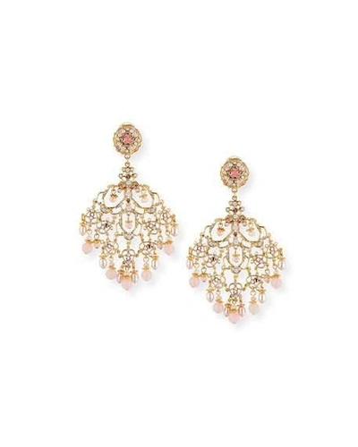 Jose & Maria Barrera Pearly Filigree Chandelier Earrings In Pink