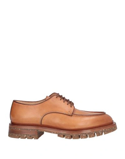 Santoni Man Lace-up Shoes Tan Size 12 Soft Leather In Brown