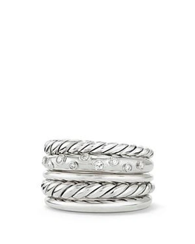 David Yurman Pure Form Wide Ring With Diamonds In White/silver
