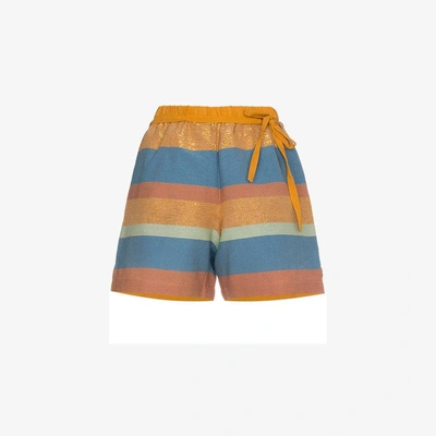 A Peace Treaty Striped Cotton And Silk Shorts In Blue