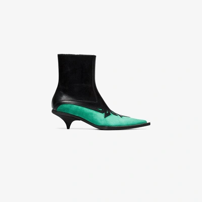 Haider Ackermann Black And Green Laser Cut 50 Leather Boots