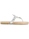 Tory Burch Miller Logo Espadrille Flat Thong Sandal In Silver/ Natural Vachetta