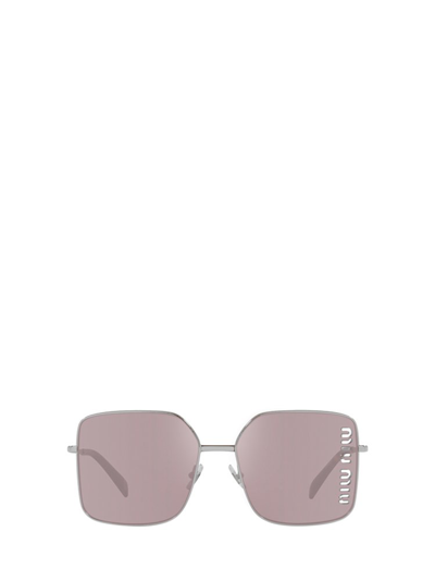 Miu Miu Eyewear Square Frame Sunglasses In Silver/pink Mirrored Solid