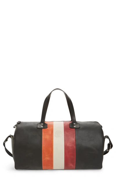 Ghurka Grove Stripe Leather Duffel Bag - Black In Black Rugged Orange Stripe