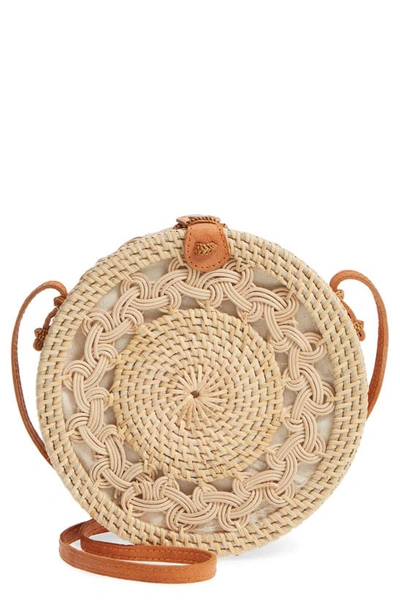 Street Level Woven Rattan Circle Basket Crossbody - Brown In Lighter Tan/ Natural