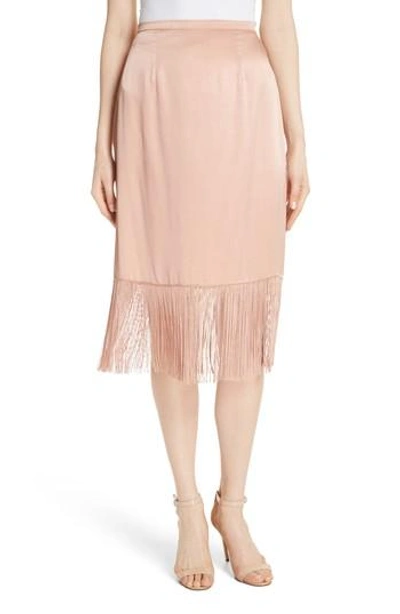 Tracy Reese Fringe Silk Skirt In Cosmetic Pink
