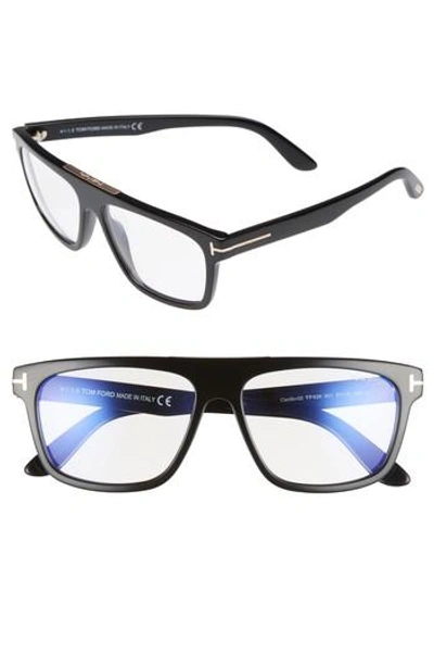 Tom Ford Cecilio 57mm Blue Block Optical Glasses - Shiny Black