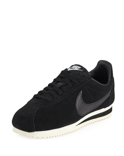 Nike Classic Cortez Leather-trimmed Suede Sneakers In Black