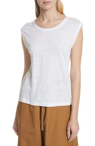 Vince Linen Muscle Tank Top In Optic White