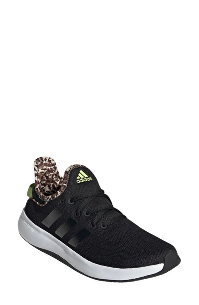 Adidas Originals Cloadfoam Pure Running Shoe In Black/ Black/ Pulse Lime