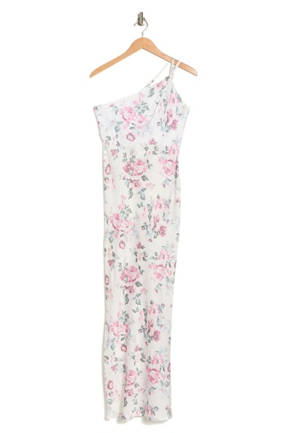 The Fashion Poet Rose One-shoulder Gown In Ivy/ Pink