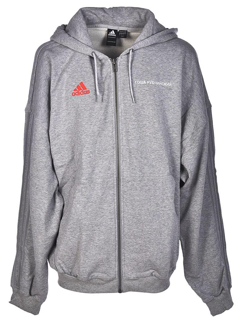 X Adidas Logo Embroidered Hoodie in Grey X Adidas Logo Embroidered Hoodie in Grey