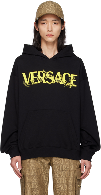 Versace Logo-print Cotton Hoodie In Black