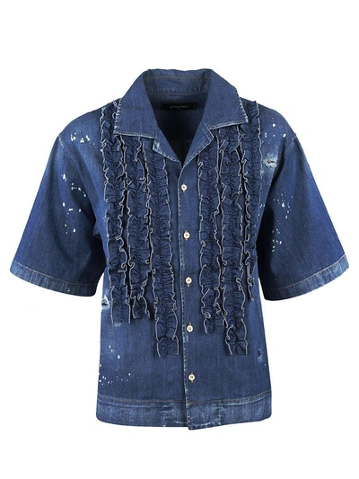 Dsquared2 Ruffled Denim Shirt In Blue