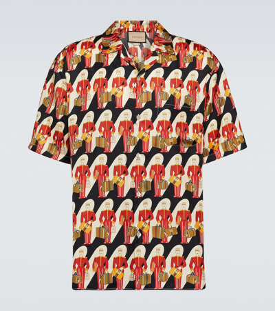 Gucci Porter Print Silk Twill Shirt In Neutrals