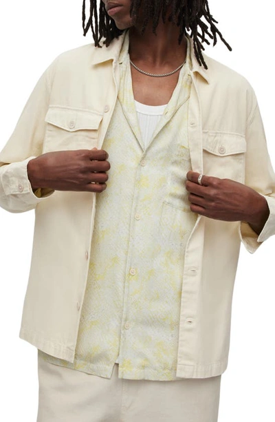 Allsaints Mens Coconut White Spotter Slim-fit Cotton-twill Shirt